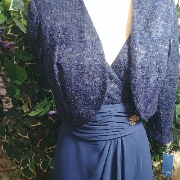 BLUE 2PC FORMAL DRESS WITH BOLERO JACKET SZ L - Picture 8 of 8